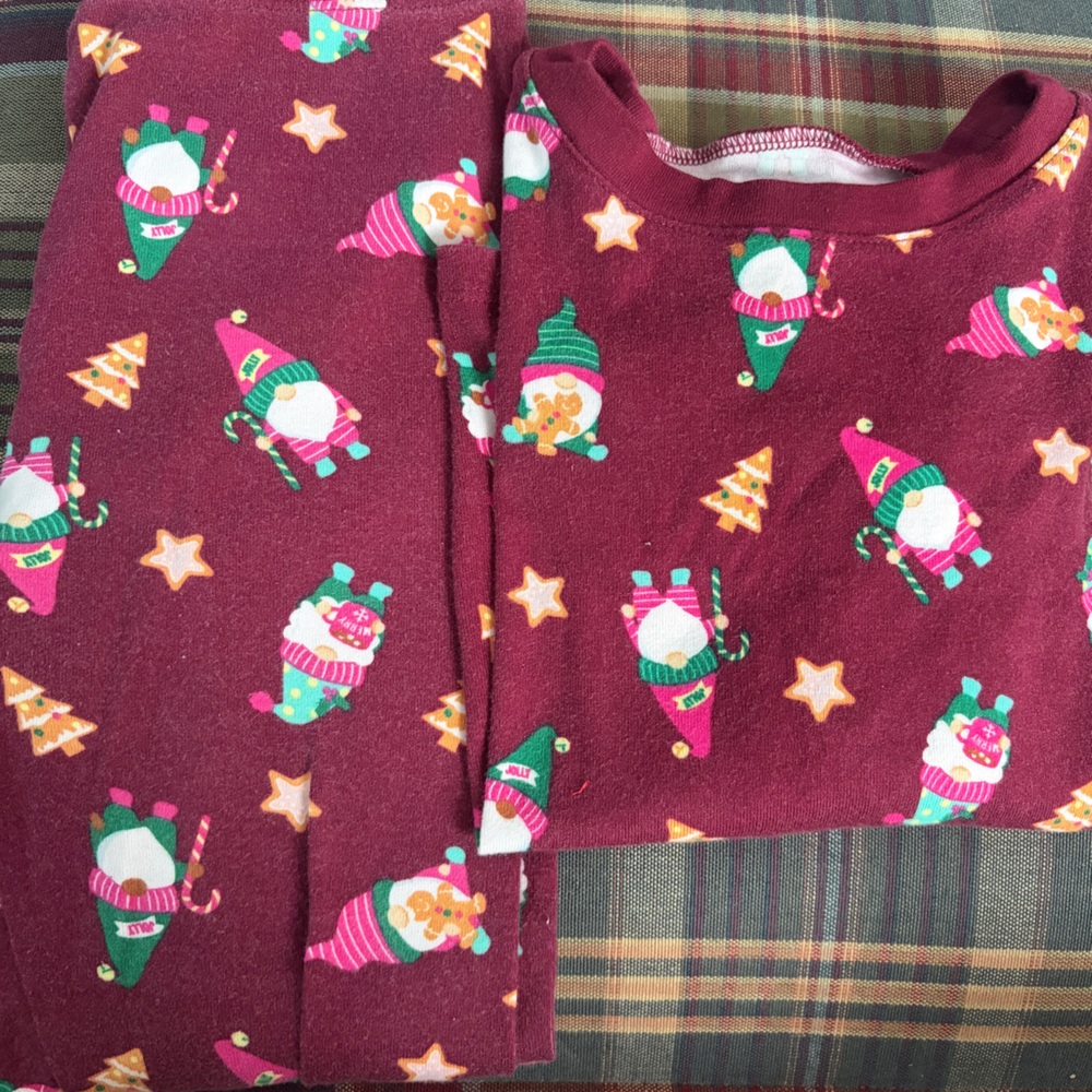 Kids Holiday Pajama Set - Maroon with Festive Print